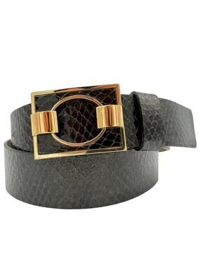 Banana Republic Snake Embossed Leather Belt Gold Buckle Size S Black